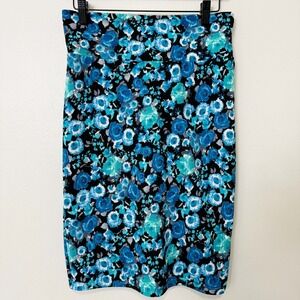 LuLaRoe Womens Cassie Pencil Skirt Blue Floral Stretch Size Small Made USA